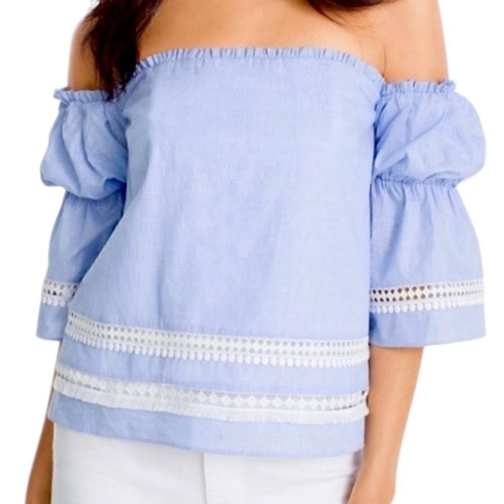 White House Black Market Blue Offโthe Shoulder Top Sz 00P NWOT